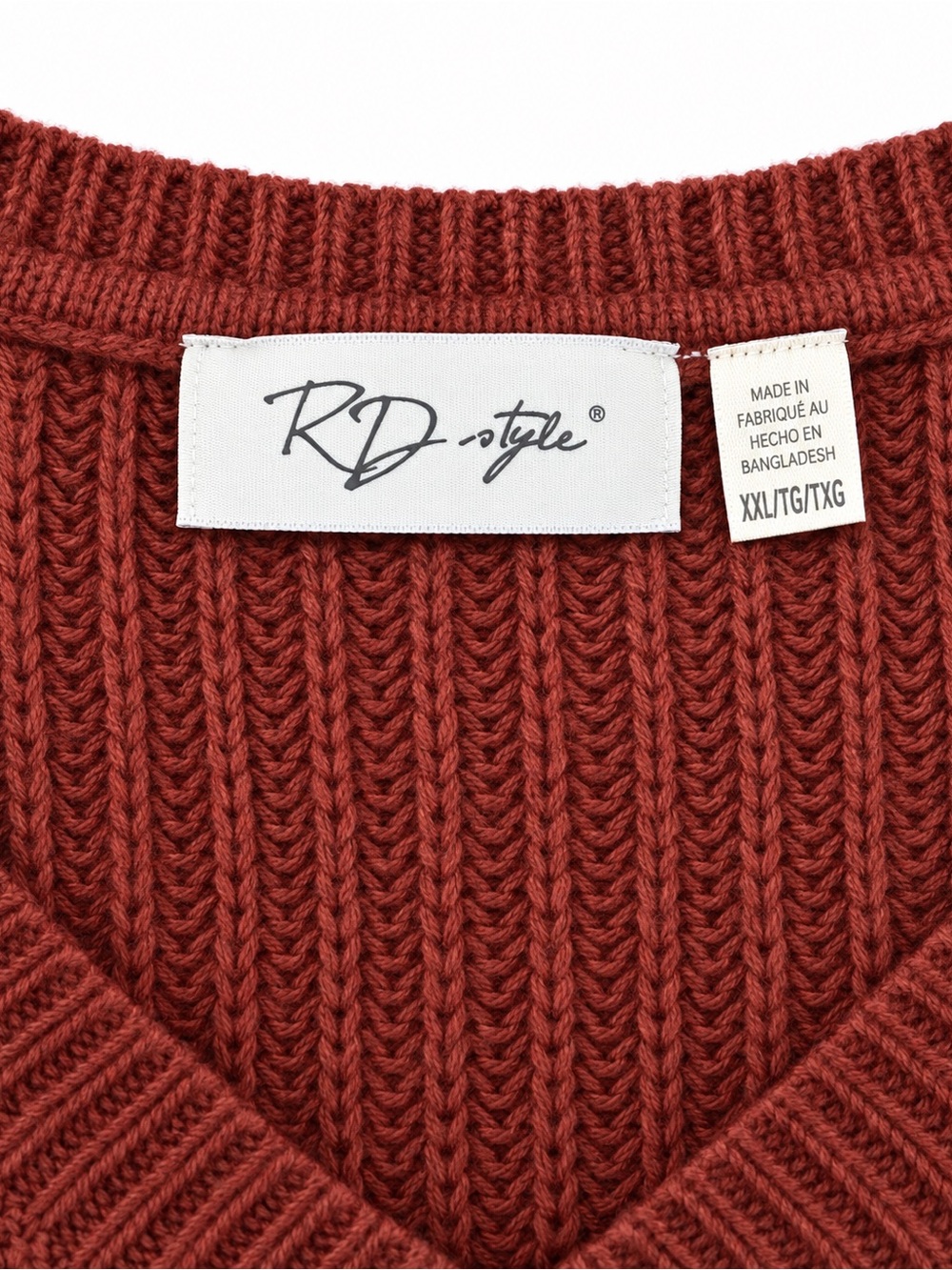 V-Neck Rib Knit Sweater - Rust - Picture 3 of 4
